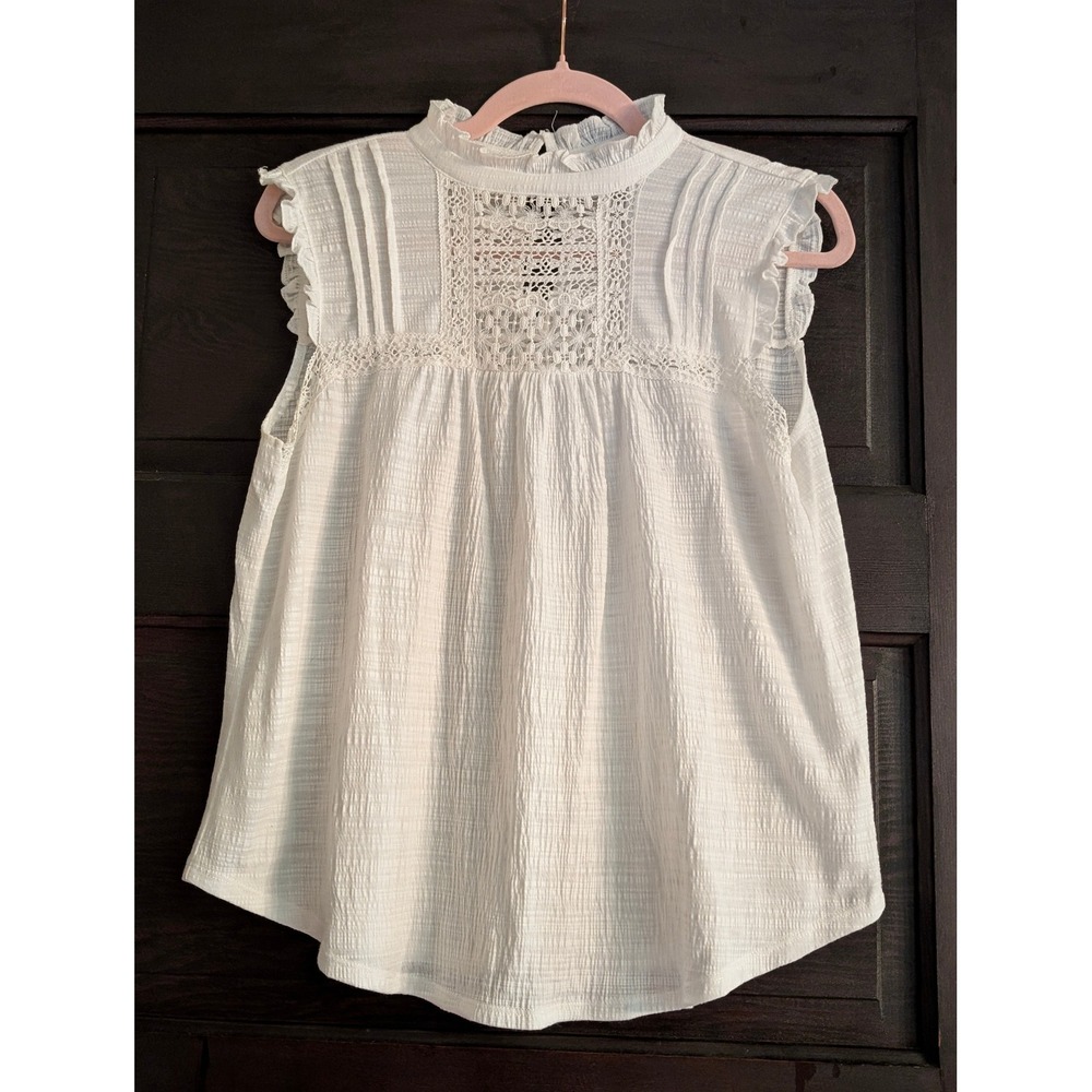 Cable & Gauge Floral Eyelet Lace Peter Pan Collar Sleeveless top size medium